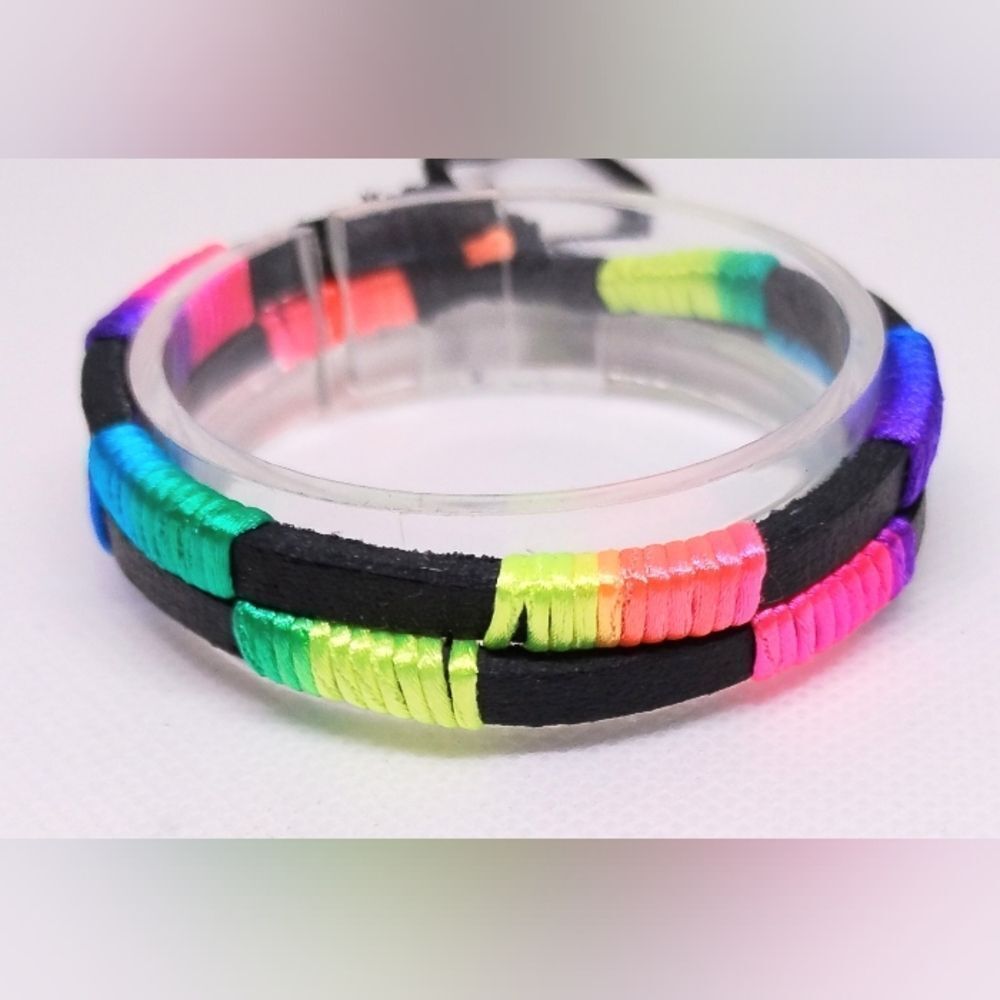 Men's bracelet leather layered rainbow new e83